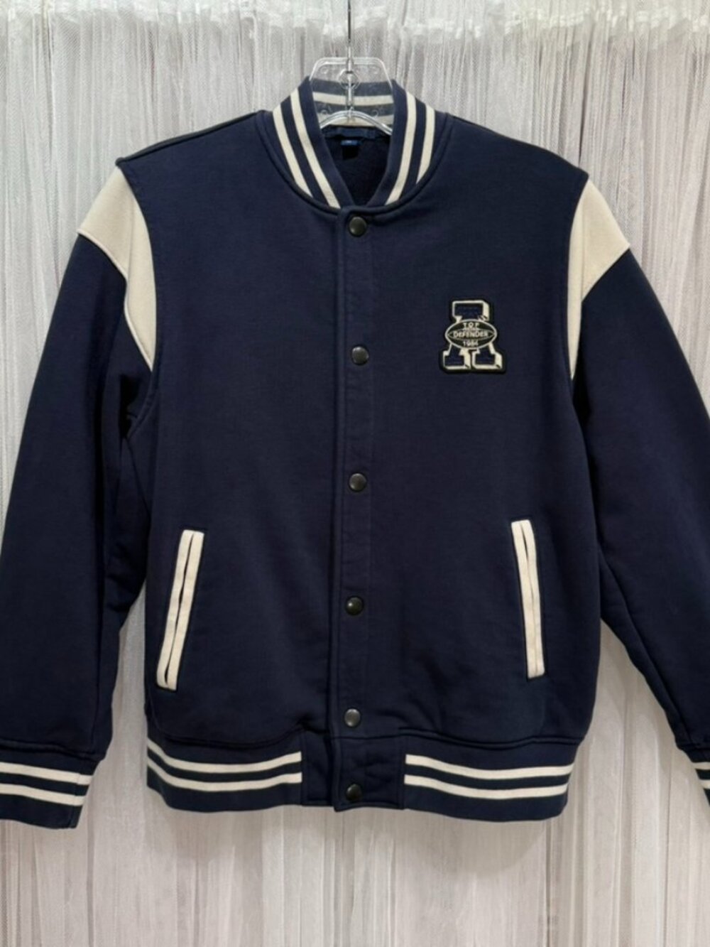UNIQLO Kids Varsity Jacket Navy Blue Snap Front Bomber Jacket Size 11/12 150